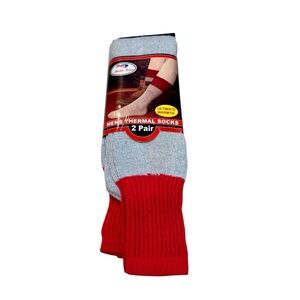 Arctic Knit 2Pk Men’s Grey Red Thermal Knit Crew Socks New Shoe Size 7-12
